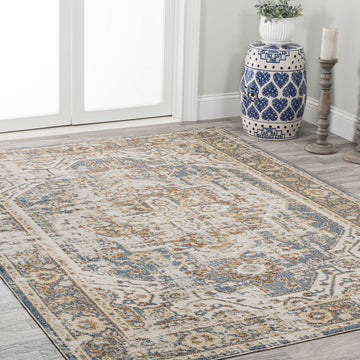 Keesha Bold Distressed Medallion Low-Pile Machine-Washable Area Rug
